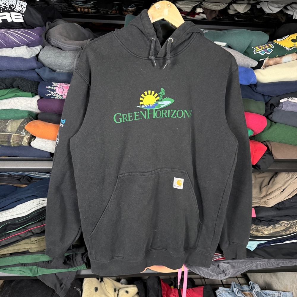 Carhartt Loose Fit Black Hoodie Green Horizons‎ Sweatshirt Mens Medium
